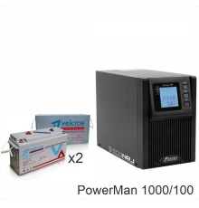 ИБП POWERMAN ONLINE 1000 Plus + Vektor VPbC 12-100