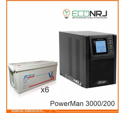 ИБП POWERMAN ONLINE 3000 Plus + Vektor GL 12-200